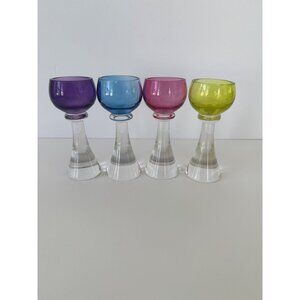 Vtg Liiquor Dessert Wine Shot Glasses Purple Blue Pink Yellow Set of 4